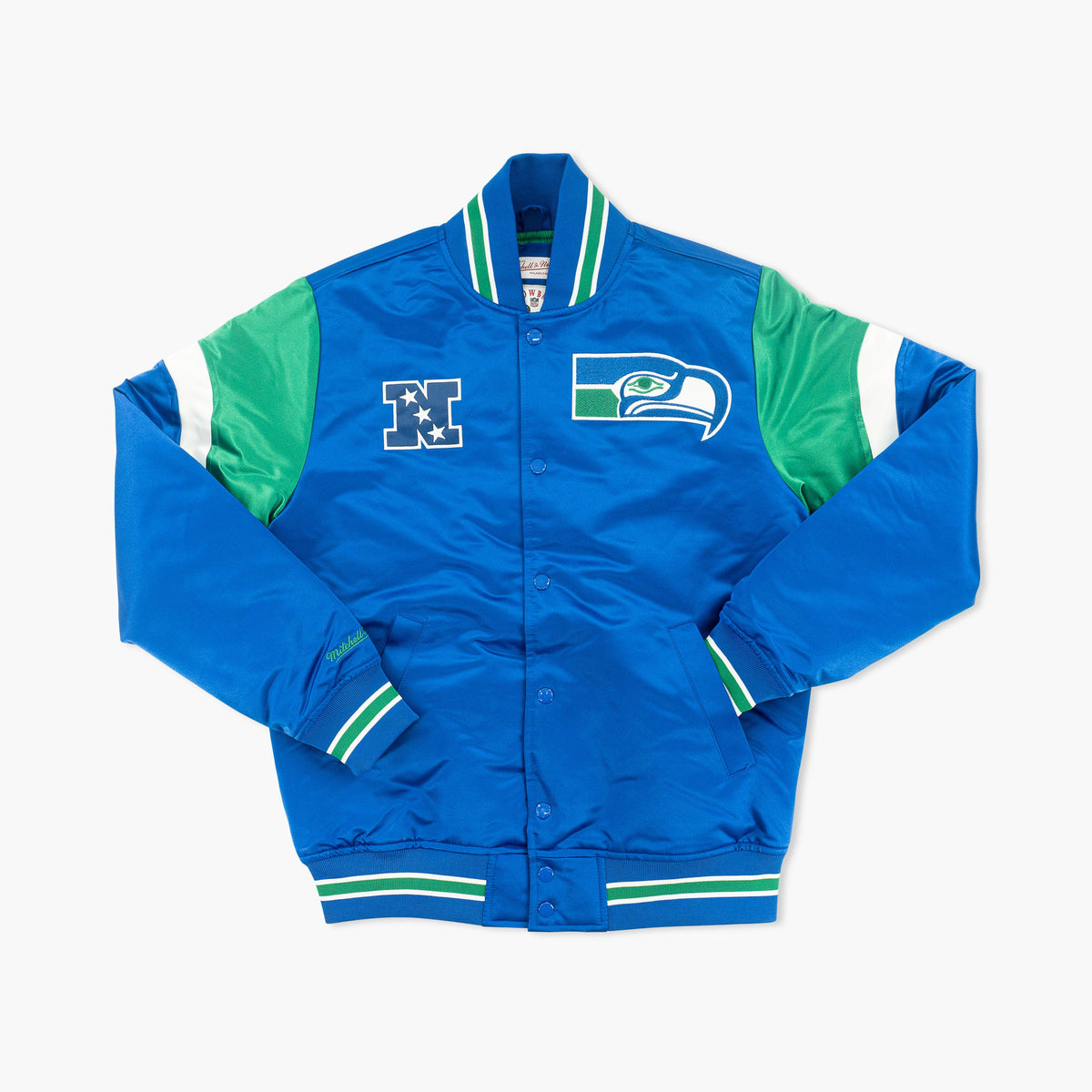 : Mitchell & Ness Seattle Seahawks Classic Logo Heavyweight  Satin Jacket Royal Jacke Anorak Windbreaker, Multicolour, M : Clothing,  Shoes & Jewelry