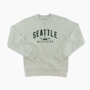 Seattle Skyline Iced Heather Green Big Cotton Crewneck