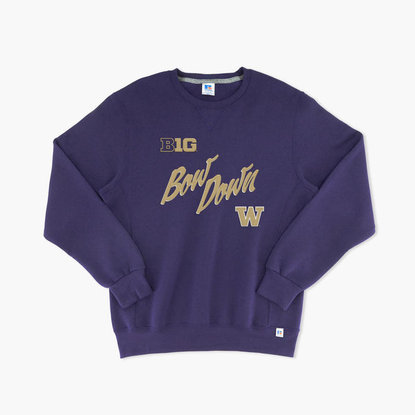 Washington Huskies Big Ten Cursive Script Purple Embroidered Crewneck