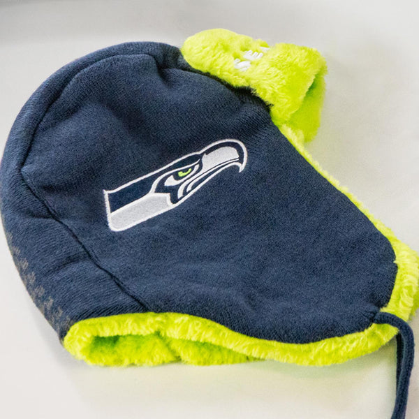 Seattle Seahawks Navy Helmet Trapper Beanie