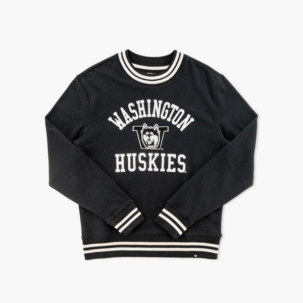 Washington Huskies Flint Black Sierra Embroidered Crewneck