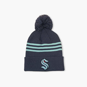 Seattle Kraken Horizontal Striped Cuff Pom Beanie