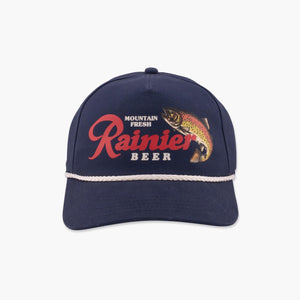 Rainier Beer Navy Trout Fishing Rope Snapback