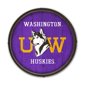 Washington Huskies: Dubs Up Purple - Barrel End Wall Art