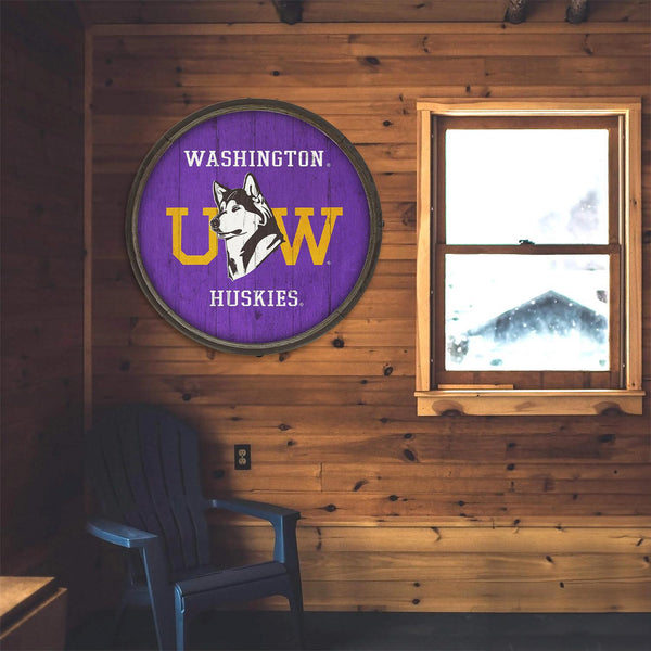 Washington Huskies: Dubs Up Purple - Barrel End Wall Art