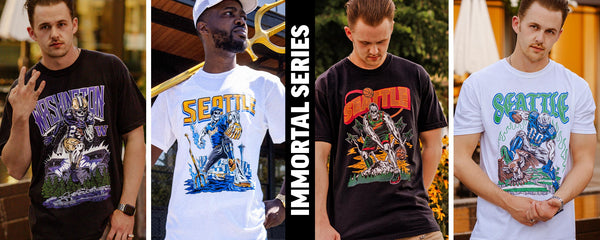 New Immortal Series T-Shirts - 4 Exclusive Designs made by a Local Artist - Huskies, Mariners, Seahawks, & Sonics! - Shop Now