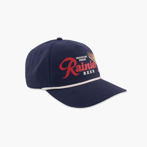 Rainier Beer Navy Trout Fishing Rope Snapback