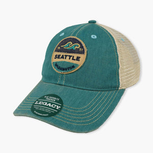 Pin-Back Aqua Blue Seattle Trucker Hat