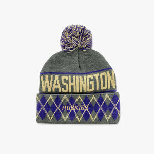 Washington Huskies Charcoal Argyle Cuff Pom Beanie