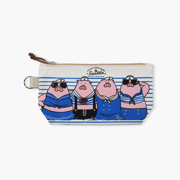 Chalo Seattle Piggies Bathing Beauties Blue Pencil Stripes Pouch